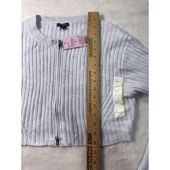 Wild Fable Womens Light Blue Ribbed Zip Up Cropped Sweater Long Sleeve Size S - Picture 7 of 10